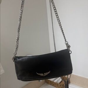 Rock Zadig voltaire Black Leather Shoulder Bag with Silver Chain